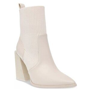 80$ Wild Pair Trinityy Pointed-Toe Pull-On Knit Dress Booties Size 8.5 US Ivory